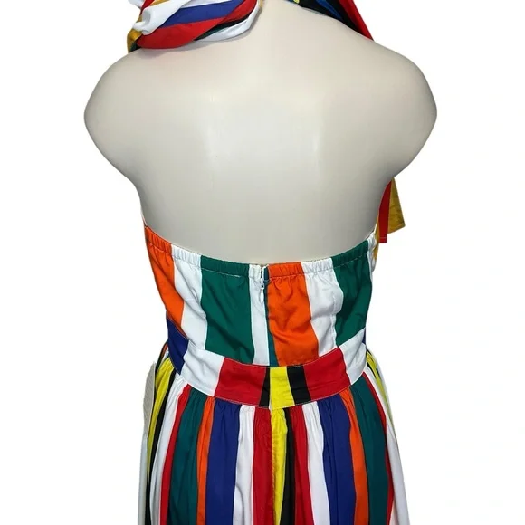 BOSTON PROPER sz 2 Pleated Wild Halter Maxi Sundress Multi - Picture 10 of 15